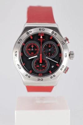 Nuevo Swatch Suizo Limitado IRONY CARMESÍ ROJO CARBÓNICO YVS524 43 MM Rojo Plata Negro Foto 1 de 4