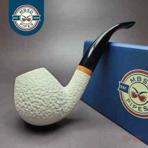 MBSD Meerschaum Deluxe Rusticated Brandy Block Meerschaum Pipe, Briar-Mortise - Picture 1 of 8