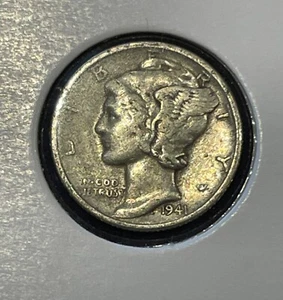 USA 10 cents 1941 Mercury Dime KM#140 Philadelphia .900Ag Silver aVF B1455 - Picture 1 of 8