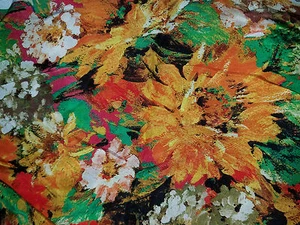 Silky fabric Flowers Daisy Yellow Gold Red Green Brown 2 yds+20" x 43" wide  - Picture 1 of 2