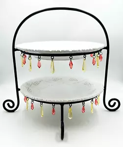 Two Tier Cupcake Stand Decorative Jewels Elegant White Pier 1 Plates From Italy - Picture 1 of 12