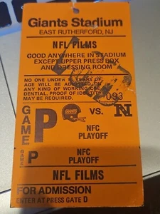 ny giants 1990 1991 playoffs divisional credential pass ticket stub Nfl Films - Picture 1 of 1