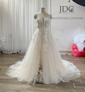 Glitter Lace Wedding Dress Bride Gown Custom made Plus Size Split 2-28W Corset - Picture 1 of 7