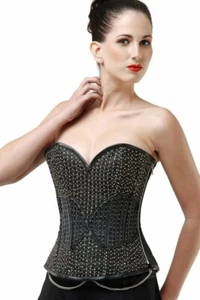 Nuevo Corsé con Cuentas con Cordones de Acero Huesado Sobrebusto Top Vasco Bustier Entrenador de Cintura - Imagen 1 de 7