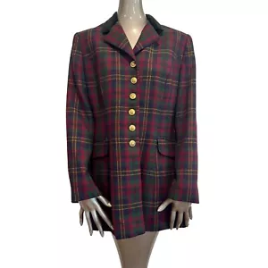 Vintage 90s Lauren Ralph Lauren Womens 8 Wool Plaid Velour Collar Blazer USA - Picture 1 of 16
