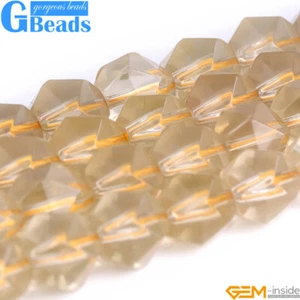 Faceted Stone Natural Lemon Crystal Quartz Polygonal Beads Jewelry Making 15" - Picture 1 of 27