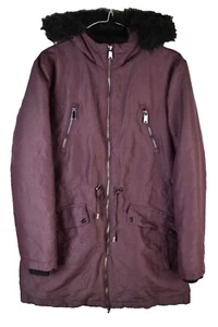 Per Una Womans Purple Parka Hooded Long Faux Fur Trim Jacket Size 12 - Picture 1 of 9