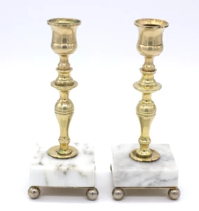Brass Candle Sticks with Marble Base - Picture 1 of 4