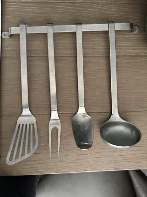 Vintage 4 Hooked Serving Pieces w/ Rack INOX Stainless Steel GG 18/10 Italy - Image 1 of 4