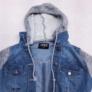 Tinsel Town Casual Button Up Long Sleeve Denim Hoodie Youth Girls Size XS Blue - Picture 1 of 10