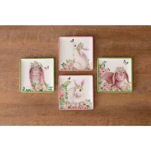 New Cottage Green Pink LOP EAR BUNNY RABBIT Ceramic Plate Dishes - Picture 1 of 1