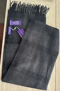 Ralph Lauren Purple Label 100% Cashmere Plaid Scarf Black Gray Mix England $595 - Picture 1 of 11