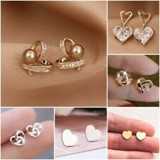 925 Silver Gold Heart Stud Earrings Women Cubic Zirconia Wedding Jewelry Gifts