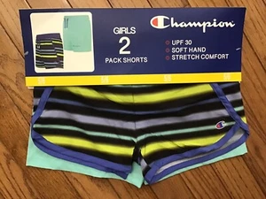 New Champion Girls Size 5 - 6 Champion Active Shorts 2 Pack Stripe Teal. (Z13) - Picture 1 of 8
