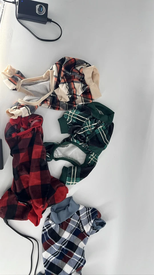 Cozy Pet Plaid Pajamas Fleece Jumpsuit Sleepwear Red Green Blue Sz S set of 4 - Image 1 of 4