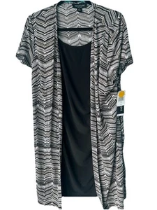 New Perceptions Womens Black Short Sleeve Dress Cardigan Overlay Knee Length XL - Picture 1 of 12