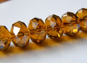 40pcs 8x10mm Faceted Crystal Rondelles - Amber Brown
