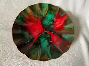 MCM Colourful decorative Seetusee Handcrafted Glass on Leather Plate ruffle edge - Picture 1 of 5