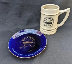Taza y plato de piedra de cerveza Belleville Illinois 1814-1989 175 años - Imagen 1 de 9