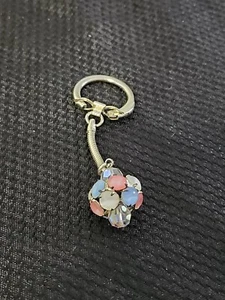 Vintage Crystal Rhinestone Ball Key Fob Keyring Blue, White And Pink - Picture 1 of 3