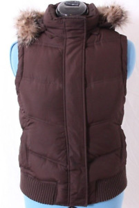 GAP Full Zip Snap Winter Detachable Fur Hood Quilted Puffer Vest jacket Womens S