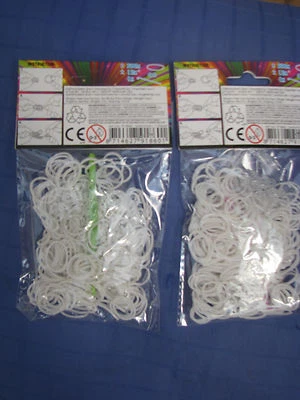 MARKENLOS LOOM Bands Loombands weiss Ton 600 Stück , 24 S-Clips 2Haken