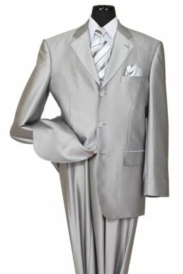 Traje de hombre con 3 botones elegante sensación de lana aspecto piel de tiburón color plata 58025 Foto 1 de 4