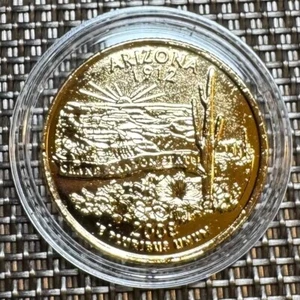 PIECE DE 25 CENTS QUARTER USA, ARIZONA 2008 P (1303) DORÉ A L’OR FIN - Bild 1 von 2