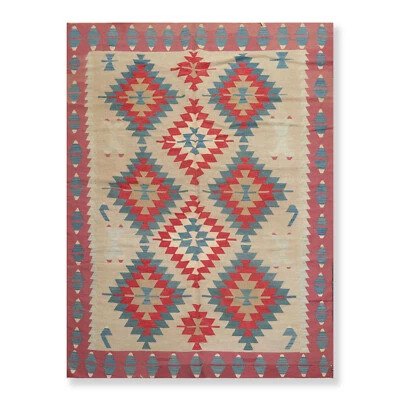 6'1"x8'1" Vintage Hand Woven Turkish Kilim Southwestern Oriental Area Rug Beige - Image 1 of 4