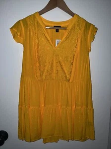 TORRID Gr. 00 (10) Kurzarm gelb Bluse Shirt Boho Style Oberteil Neu mit Etikett - Bild 1 von 5