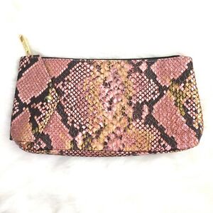 Estee Lauder Pink Gold Reptile AnimalPattern Leather Make up Clutch Wallet Purse