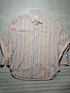 Brioni Dress Shirt Mens Sz L Long Sleeve Button Up Made In Italy Blue/Pink/Red - Picture 1 of 15