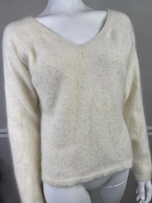 Suéter pulôver vintage The Limited com miçangas 45% mistura angorá gola V GG - Imagem 1 de 4