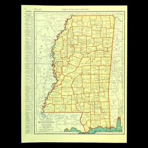 Vintage MISSISSIPPI Map Wall Art Decor State Original Jackson Biloxi Gulfport - Picture 1 of 7