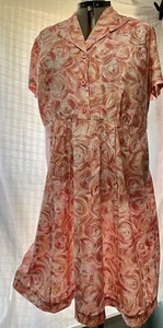 Peony Dreams Shirtkleid Baumwolle #V2Now Handmade 1x erhöhte Taille Taschen 1940’s 42 - Bild 1 von 12
