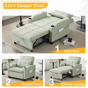 Pull Out Sofa Bed with USB Port Convertible Adjustable Backrest for Living Room - Picture 1 of 18