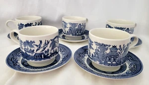 Church Hill England Set of 5 Blue Willow Coffee/Tea Cup & Saucer - Hardly Used - Picture 1 of 8