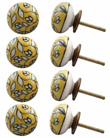 Handmade Yellow Floral Door Handle Ceramic Knob Pack of 8 US Cover
