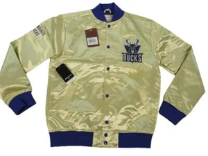New Milwaukee Bucks Mens Sizes Mitchell & Ness Gold Light Satin Snap Jacket $135 - Picture 1 of 9