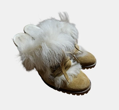 Coach Kristy Suede Shearling Mules High Heels Faux Fur Trim Tan Womens 6.5 B Y2K - Image 1 of 4