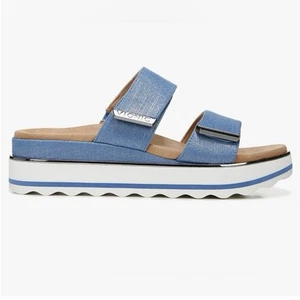 VIONIC Women's NEW 8.5 Brandie Platfom Strappy Slide Sandal Shoes Blue White Tan - Picture 1 of 15