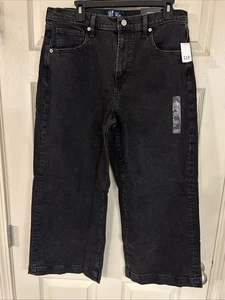 🖤 GAP Neu mit Etikett High Rise Wide Leg Crop Jeans 18/34R Stretch Schwarz - Bild 1 von 5