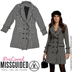 Misguided Plus Distressed Double Breasted Houndstooth Trench Coat Size US 16 - Picture 1 of 18