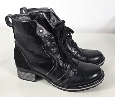 Dromedaris Womens Black Leather KARISSA Lace Up Zipper Boots Sz 38 /US 7.5 8 - Image 1 of 4