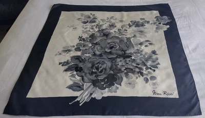 NINA RICCI Twill Silk Scarf - Floral - Black/Cream/Grey - 77 x 77 cm - Image 1 of 4