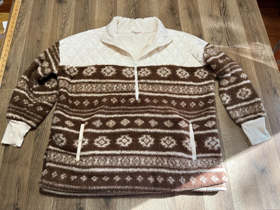 Suéter Lularoe Para Mujer Talla Mediana Marrón Blanco 1/4 Cremallera Pullover Fair Isle Foto 1 de 4