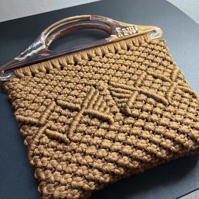 复古 Accento Craft 美国大理石纹电木大麻针织棕色手提包钱包 60 年代 - 70 年代 — 第 1/4 张图片