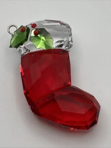 Ornamento calza natalizia agrifoglio di Babbo Natale in cristallo Swarovski - Foto 1 di 8