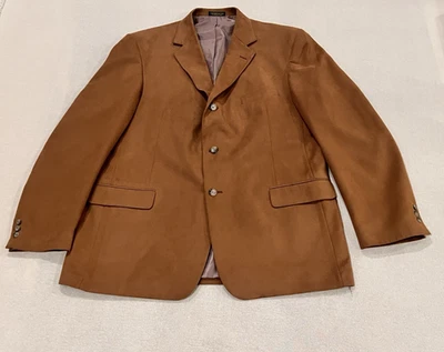 Blazer Vintage Norm Thompson Tan Camurça Artificial 46XL Fabricado nos EUA Ultrasuede Clássico - Imagem 1 de 4