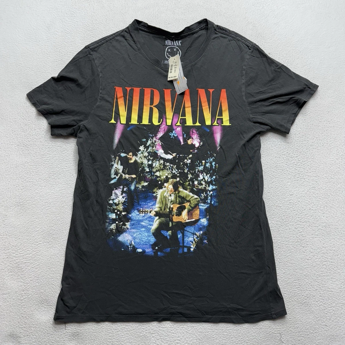 Official Nirvana Smiley Face T-Shirt – Classic Album Logo On Black Men's Tee (Size M)